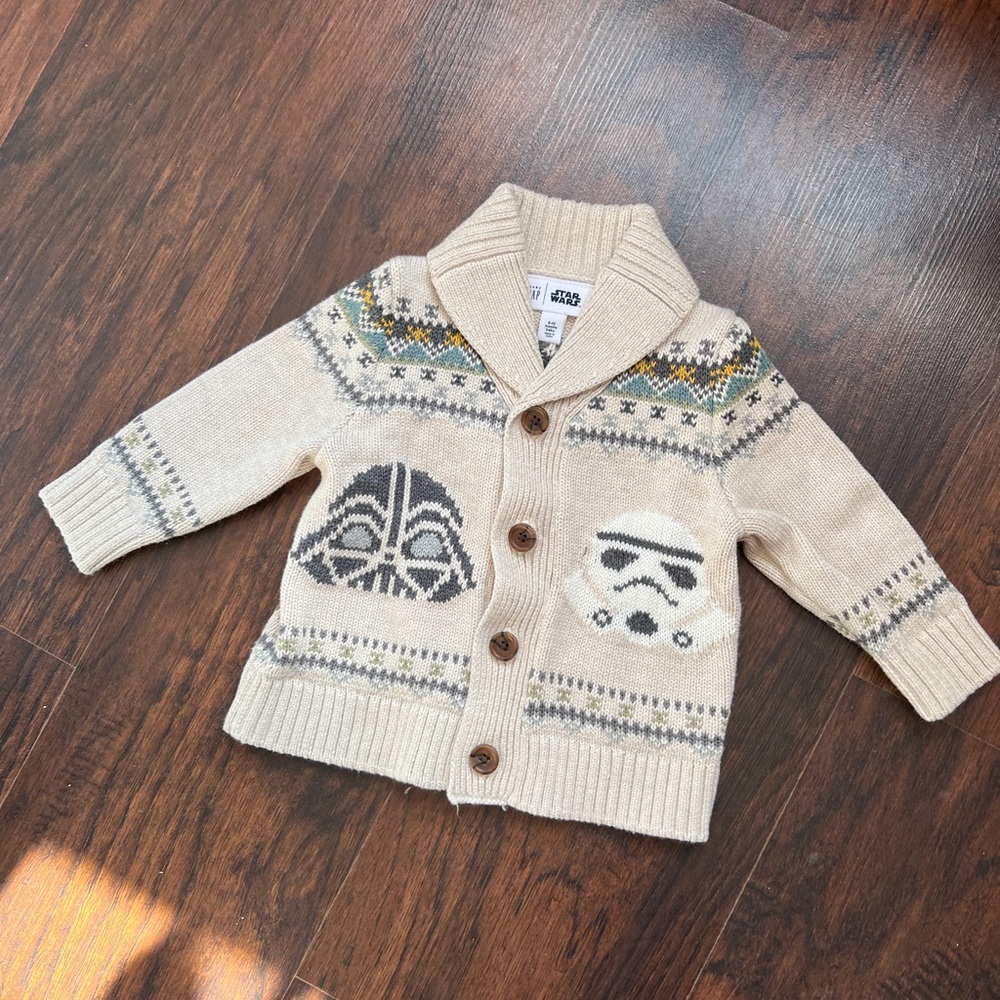 Baby Gap Star Wars Fair Isle Button Cowl Neck Cardigan